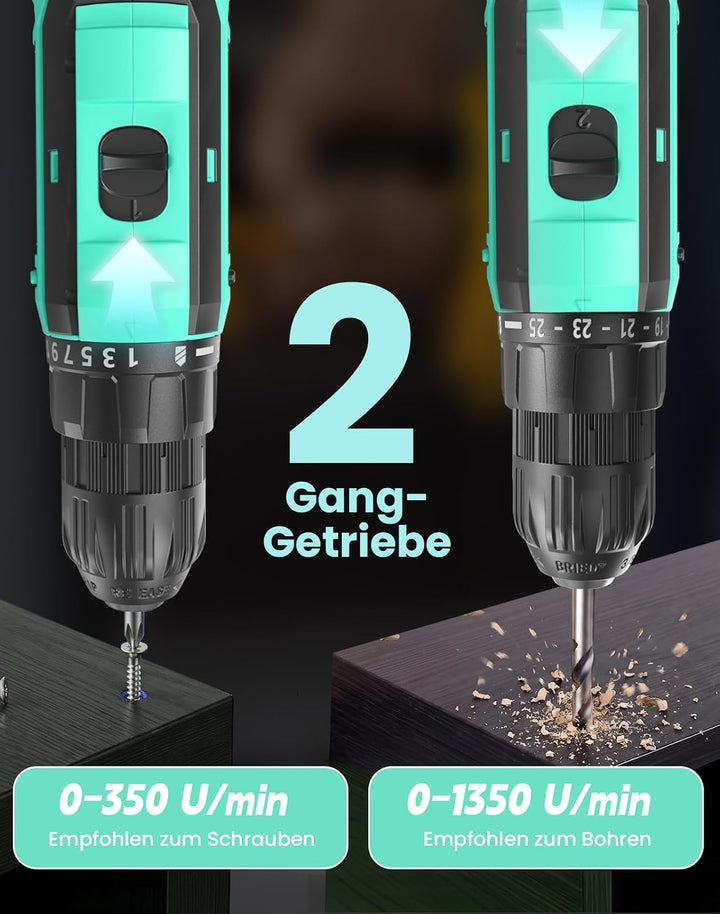 Akkuschrauber, 20V Akku Bohrschrauber, 25+1 Drehmomentstufen Akkubohrer, 42Nm Max Drehmoment, LED-Li