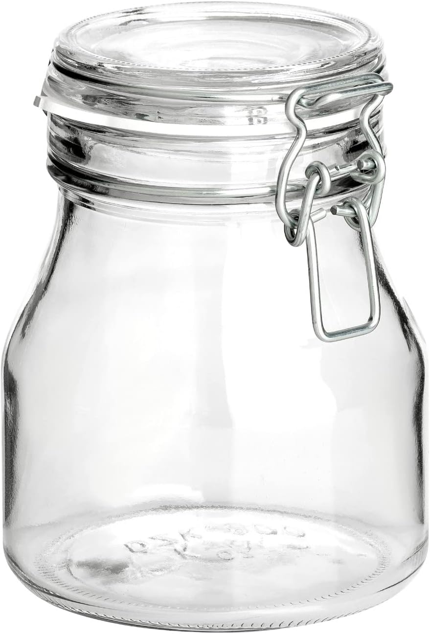 gouveo 12er Set Einmachglas 750 ml rund mit Bügelverschluss weiss - Vorratsdosen aus Glas mit Drahtb