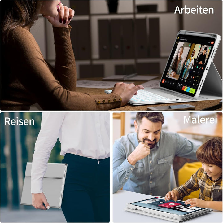 Hülle mit Tastatur für iPad A16 2025 / iPad 10. Generation 2022, RGB Bluetooth Magnetische Tastatur,