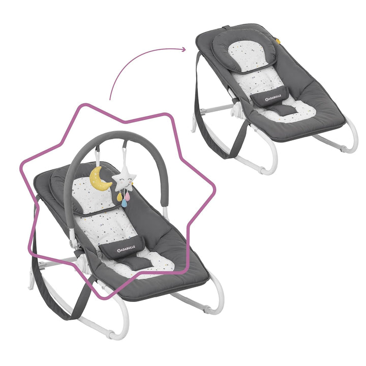 Badabulle Easy Moonlight Babywippe, mit integrierter Kopfstütze, 5-fach verstellbarer Rückenlehne, a