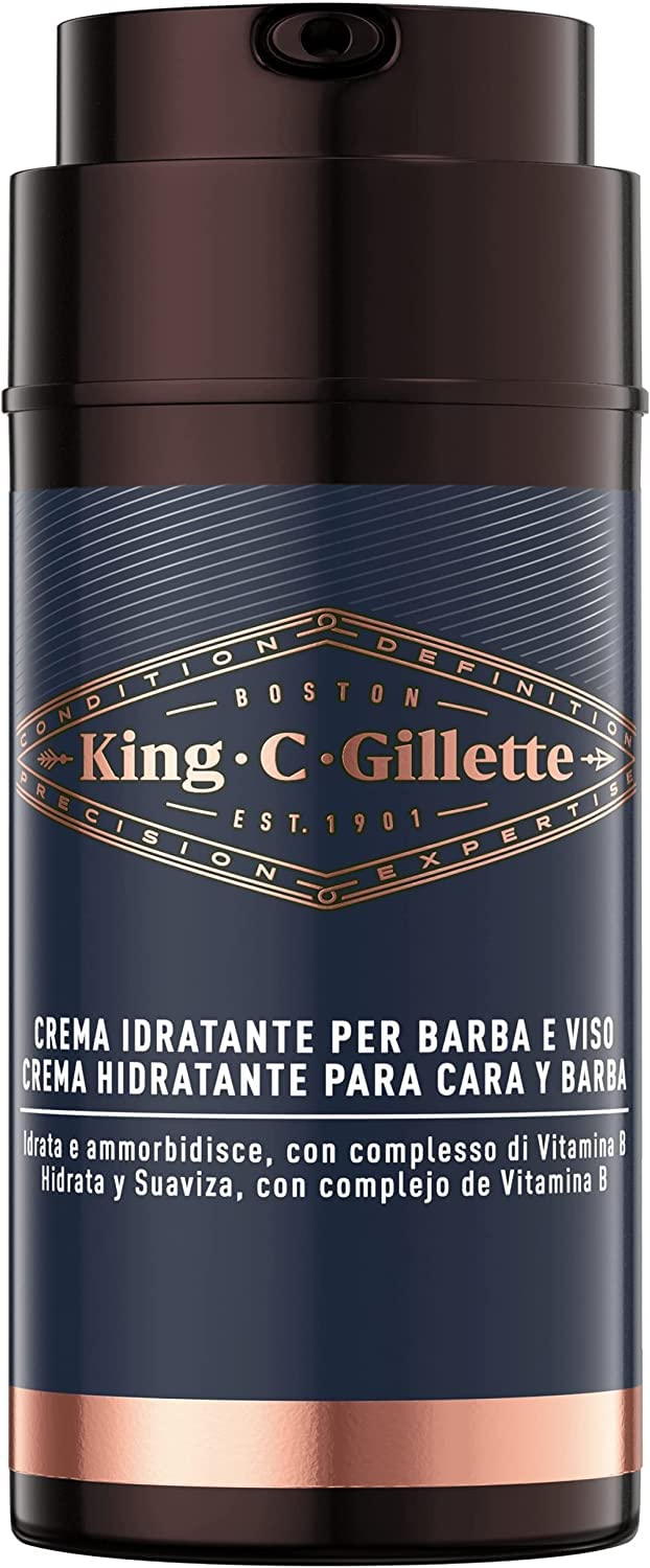 King C. Gillette Feuchtigkeitscreme für Gesicht und Bart mit Vitamin B3 und B5-Komplex, 100 ml