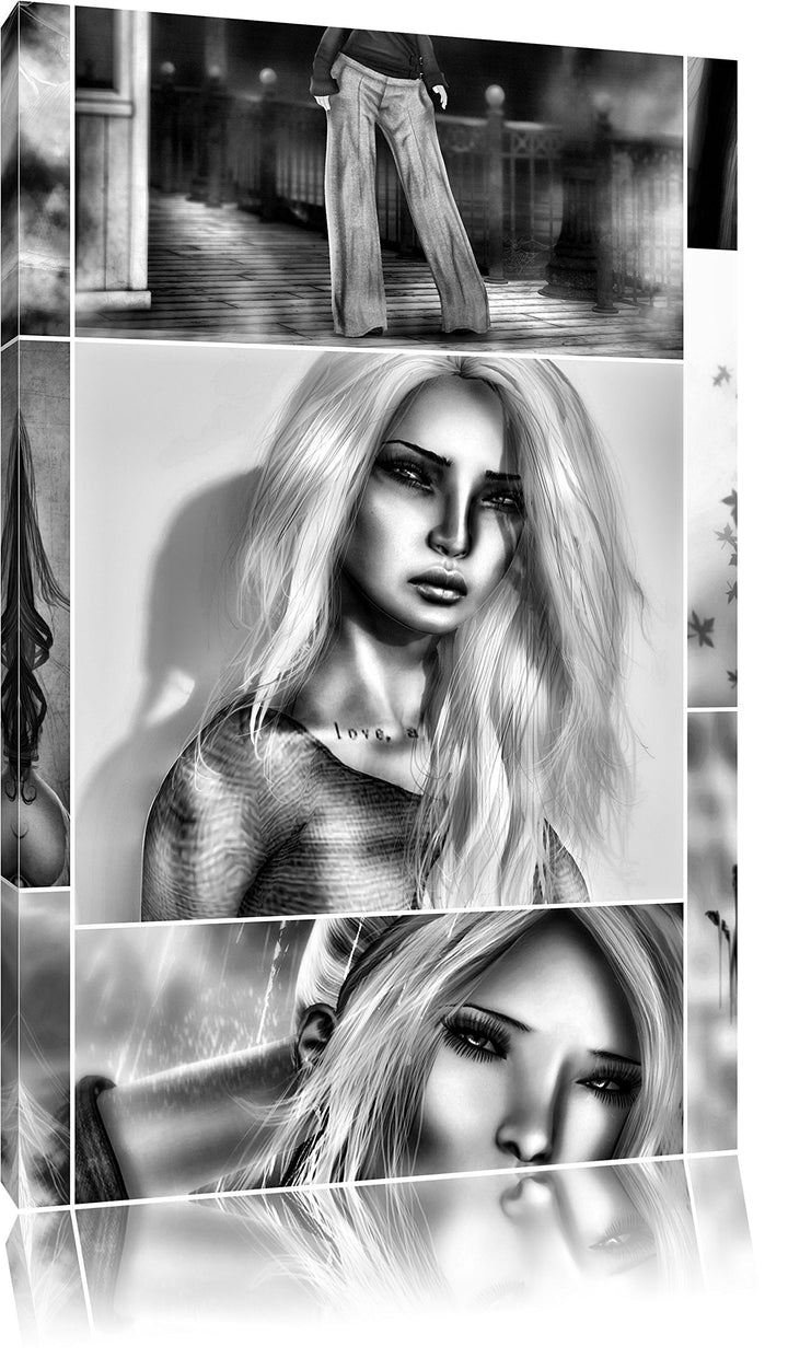 Pixxprint Zeichnungen von Frauen / 100x70cm Leinwandbild bespannt auf Holzrahmen/Wandbild Kunstdruck