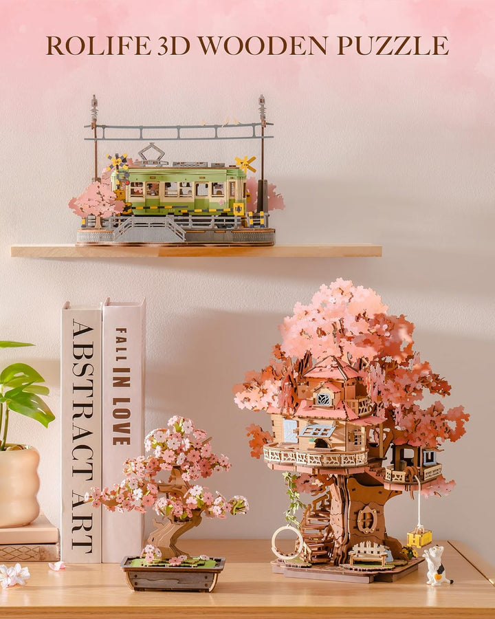 Rolife 3D Puzzle für Erwachsene Sakura Baumhaus Miniatur Modell Bausatz 3D Puzzle für Erwachsene zum