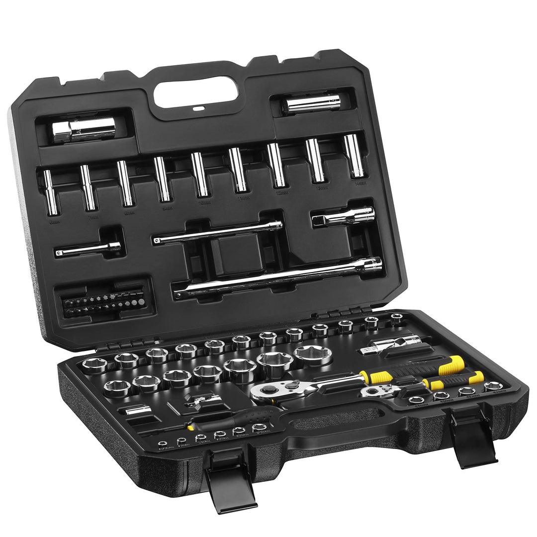 Stanley Fatmax Steckschlüssel-Set (72-teilig, ½“ und ¼“, 6-Kant, im Koffer mit Metalllaschen, für vi