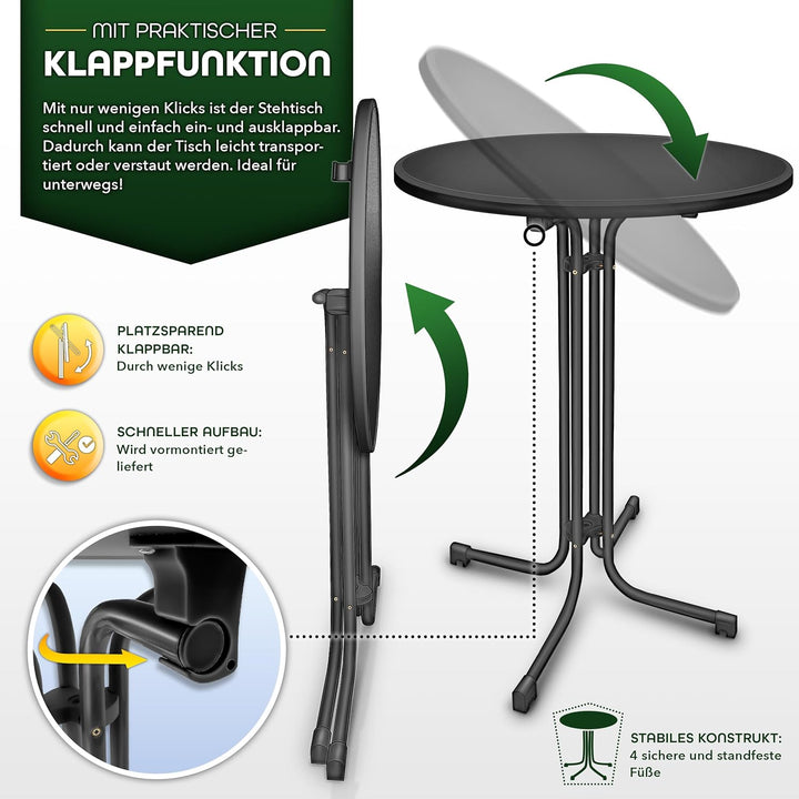 tillvex® Gastro Stehtisch klappbar Ø60cm mit Husse | Bistrotisch FERTIG MONTIERT | Klapptisch rund -
