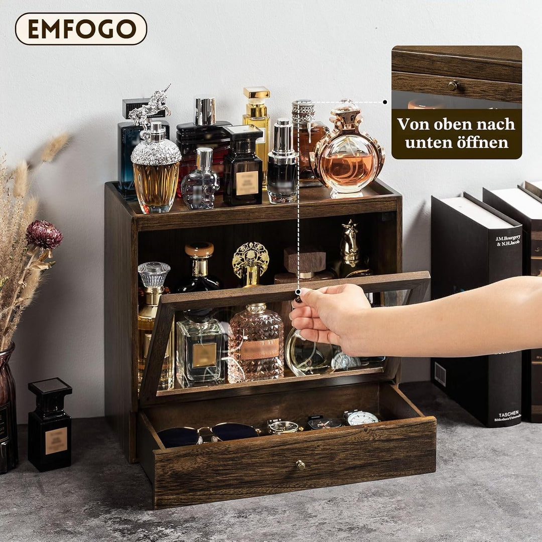 Parfüm Organizer Für Männer &amp; Frauen, Parfum Organizer aus Holz mit Schublade, Grosse Kapazität Stau