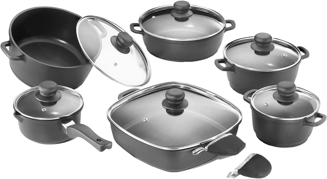 Karcher 112914 Topfset (Aluguss, 12-teilig, Teflon-Classic-Antihaftbeschichtung, inkl. Glasdeckel un