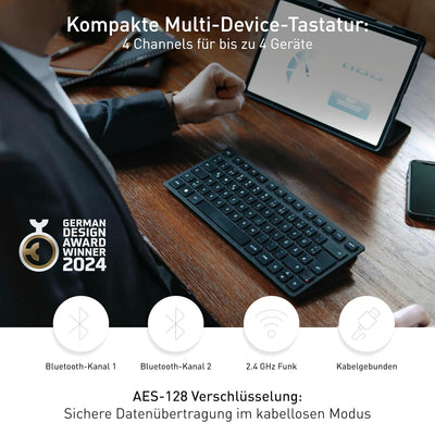 CHERRY KW 9200 Mini, kompakte Multi-Device-Tastatur für bis zu 4 Endgeräte, Britisches Layout (QWERT