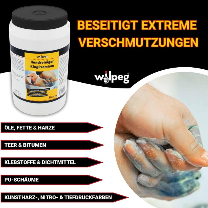 WILPEG Handreiniger 3 Liter - Seife, Waschpaste, Handwaschpaste für extreme Verschmutzungen wie Farb