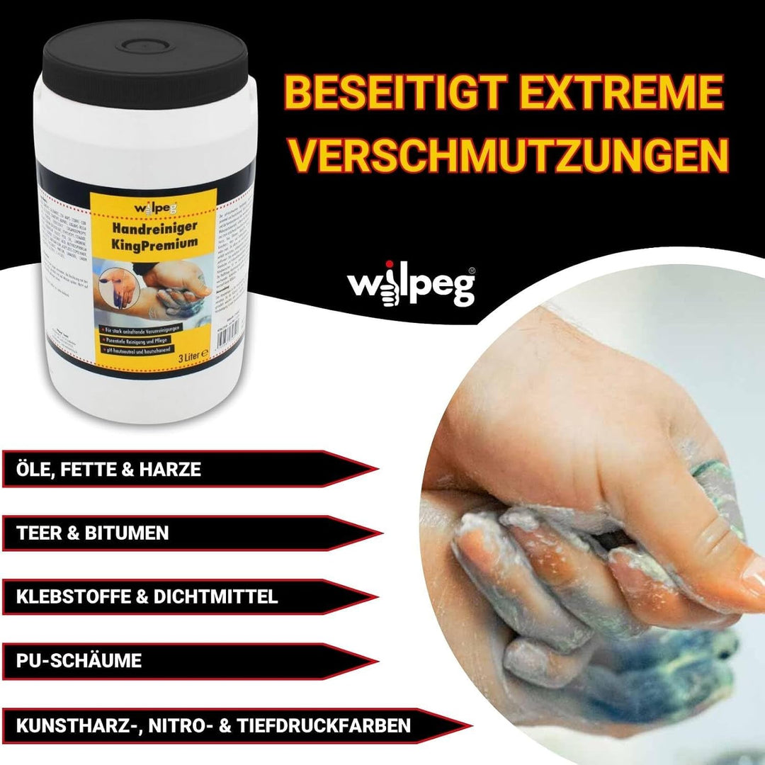 WILPEG Handreiniger 3L Seife, Waschpaste, Handwaschpaste für extreme Verschmutzungen wie Farbe, Kleb