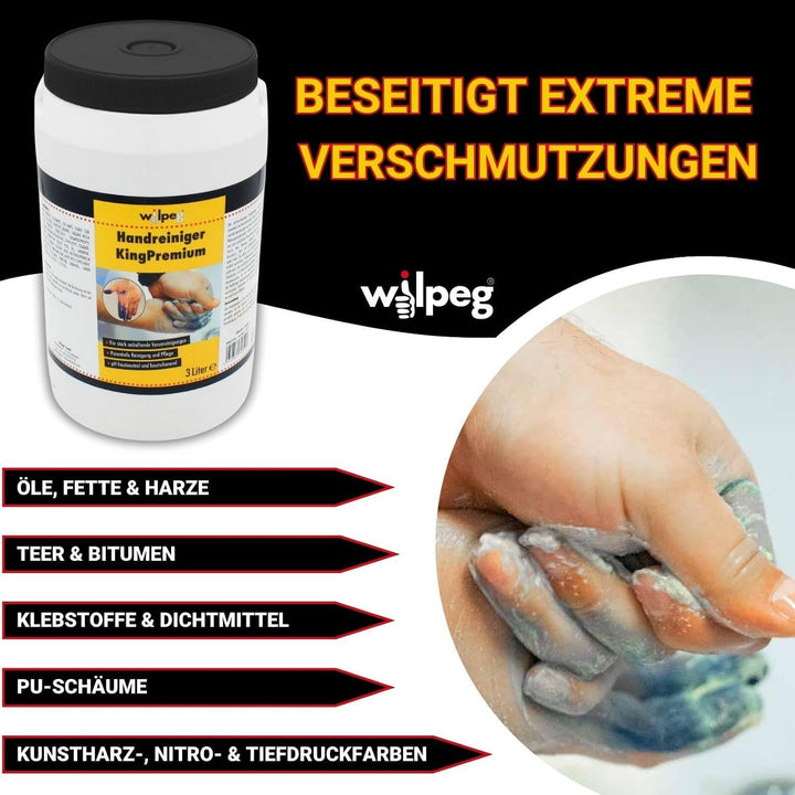 WILPEG Handreiniger 3L Seife, Waschpaste, Handwaschpaste für extreme Verschmutzungen wie Farbe, Kleb
