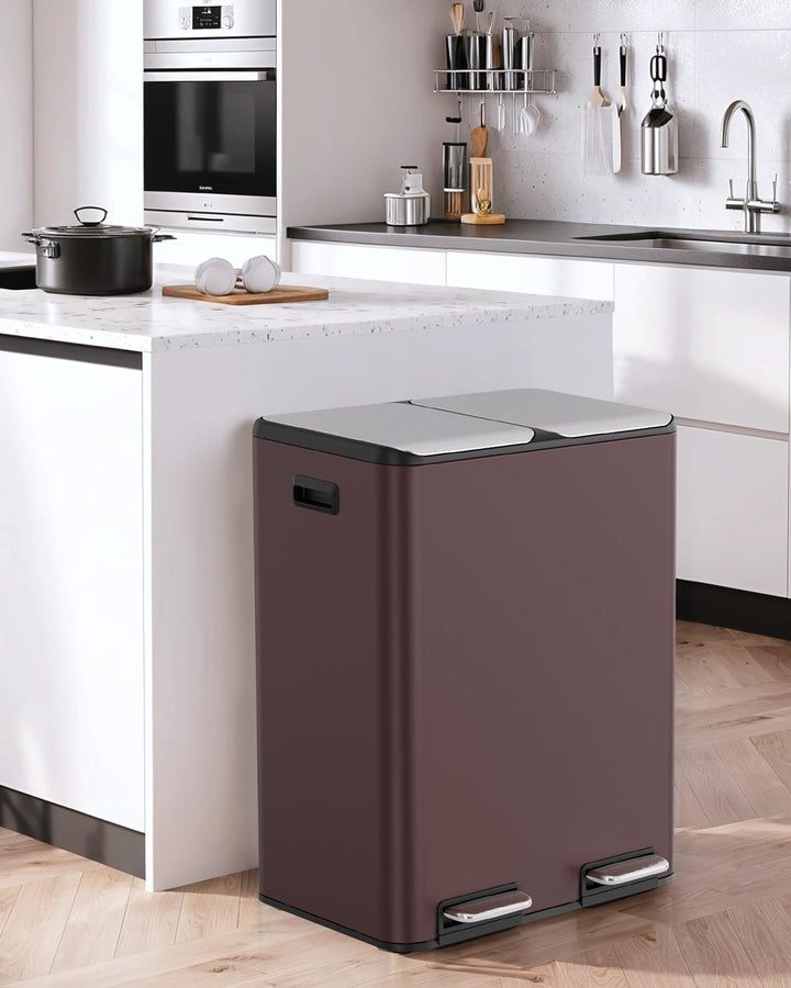 LIFERUN Mülleimer 2 Fächer, 2 x 30 Liter Treteimer mit Geruchsfilter, Deckel Geräuschlos, Inneneimer