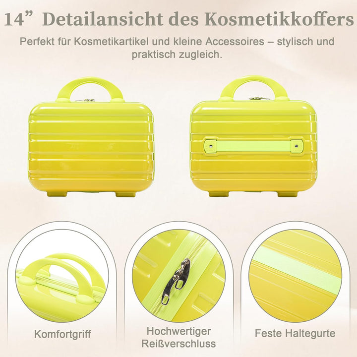 Hartschalen-Koffer Trolley Handgepäck Rollkoffer, Reisekoffer Set mit 4 Rollen, 2er Gepäckset, Gelb
