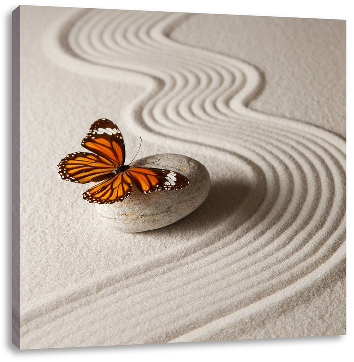 Zen Schmetterling, Format: 70x70 auf Leinwand, XXL riesige Bilder fertig gerahmt mit Keilrahmen, Kun