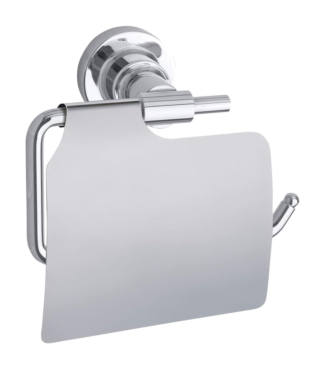 tesa LUUP Toilettenpapierhalter mit Deckel, verchromt - WC-Rollenhalter zur Wandbefestigung ohne Boh