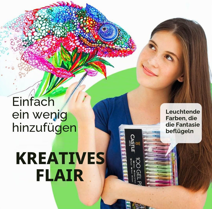 Castle Art Supplies 100-Gelstifte-Profimalset | Premium-Verpackung | Zeichen-, Skizzen-, Notizbücher