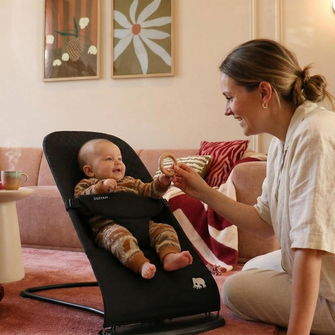 DERYAN Buddy Babywippe – Ergonomisch & Weich – Verstellbar & Klappbar – Reise-Wippe für Babys 0–9 kg