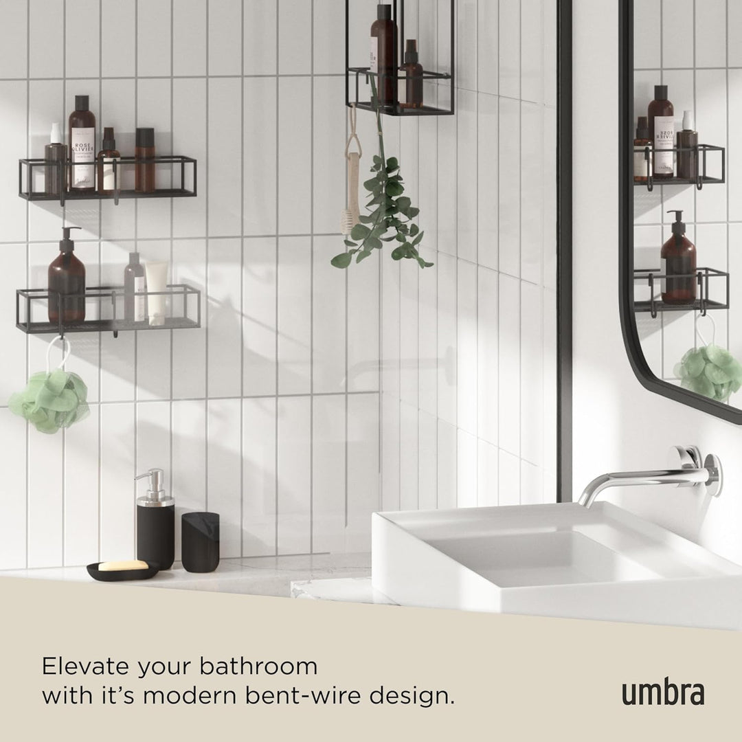 Umbra Cubiko Duschablage, Duschregale ohne Bohren mit Haken, Schwarz, 2er-Set, 2 Schwarz Duschkorb,