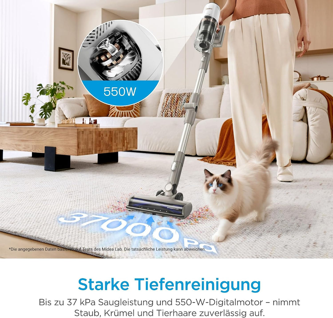 Midea P9 Akku Staubsauger, kabelloser Stielstaubsauger 550 W, bis zu 37 kPa, bis zu 60 Min. Laufzeit