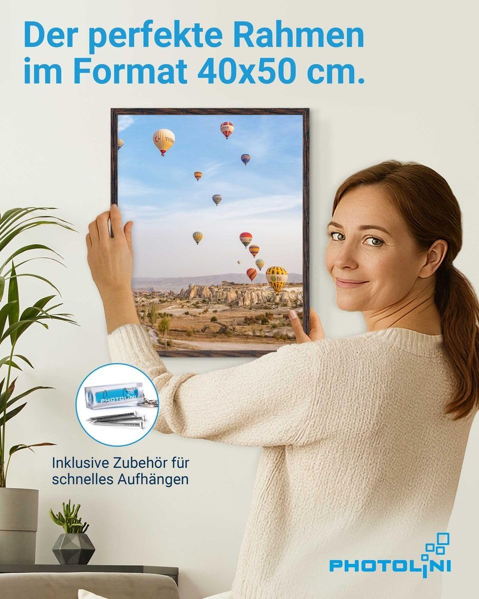 PHOTOLINI Bilderrahmen 40x50 cm MDF-Holz Eiche Dunkel, 3er Set Posterrahmen, bruchsicheres Acrylglas