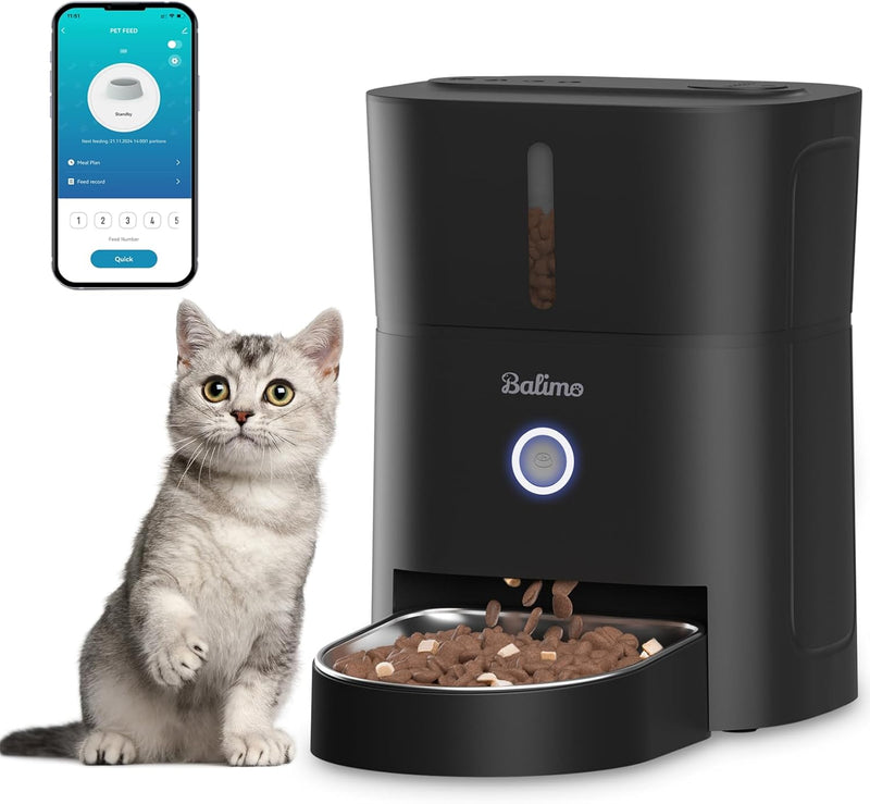 Balimo Futterautomat Katze, 3L Katzenfutter Automat, 2.4G WiFi Futterspender Katze, 1-10 Mahlzeiten,