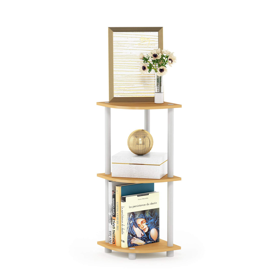 Furinno kompaktes Eck-Mehrzweck-Regal mit 3 Ebenen, Buche/Weiss, 29.46 x 29.46 x 75.18 cm Buche/Weis