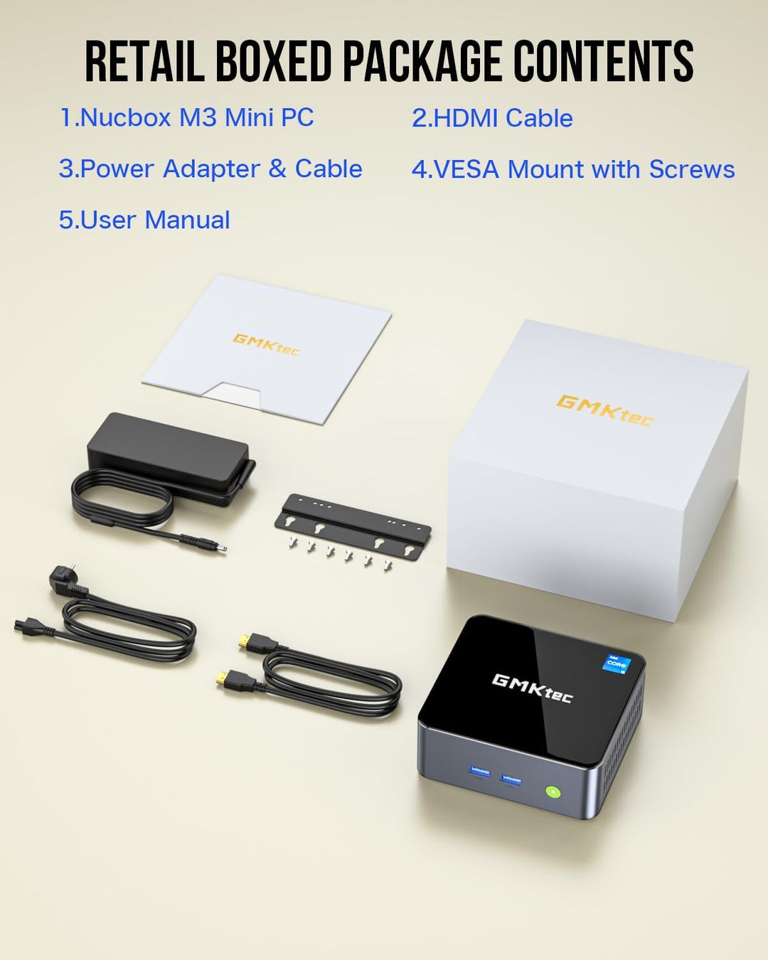 GMKtec Mini-PC Intel i5-12450H (Turbo 4,4 GHz) 16 GB (8x2) DDR4 3200 MHz 1 TB M.2 PCIe3.0 NVMe SSD M