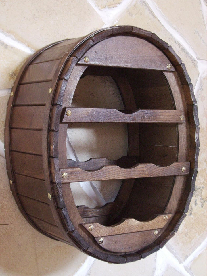DanDiBo Weinregal Holz Wand Weinfass für 6 Flaschen Braun lackiert für die Wandmontage Wandregal zum