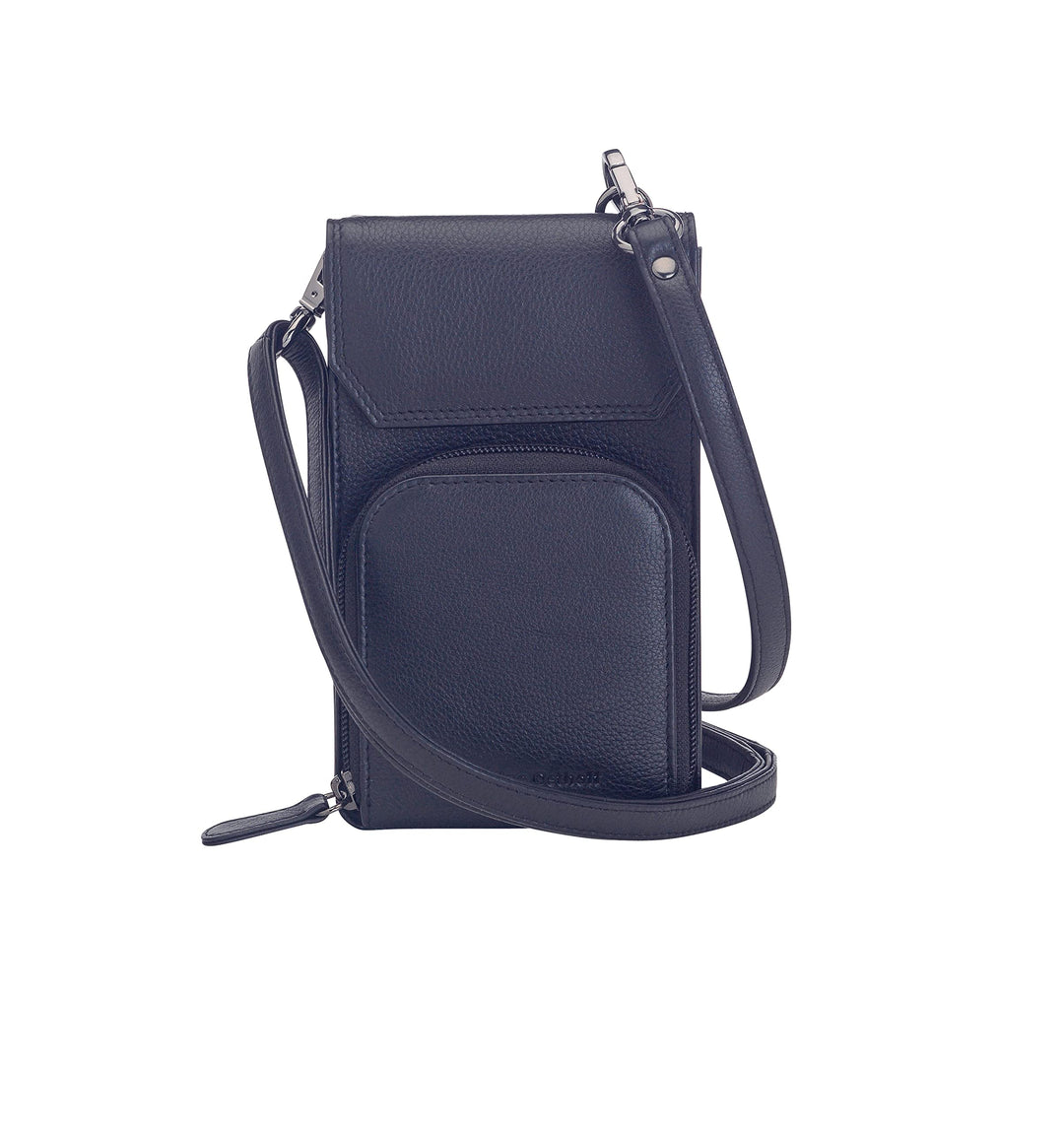 Josephine Osthoff Handy Umhängetasche mit Vortasche für Kopfhörer, handgemacht aus 100% Echtleder, C
