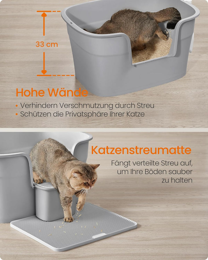 Feandrea Katzenklo, extragrosse Katzentoilette, mit hohen Seitenwänden, Katzenstreumatte, Aufbewahru