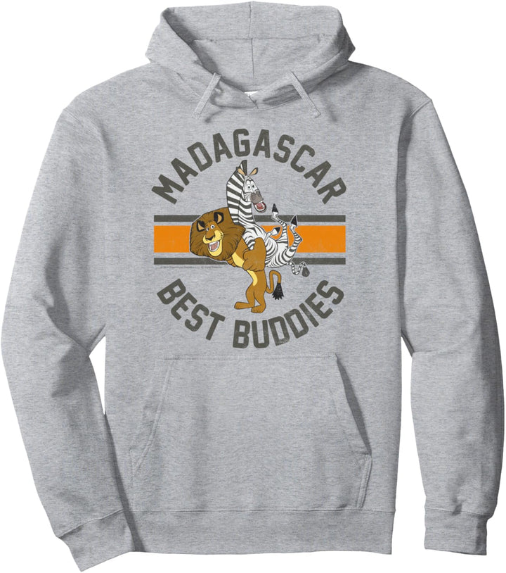 Madagascar Alex And Marty Best Buddies Striped Text Poster Pullover Hoodie