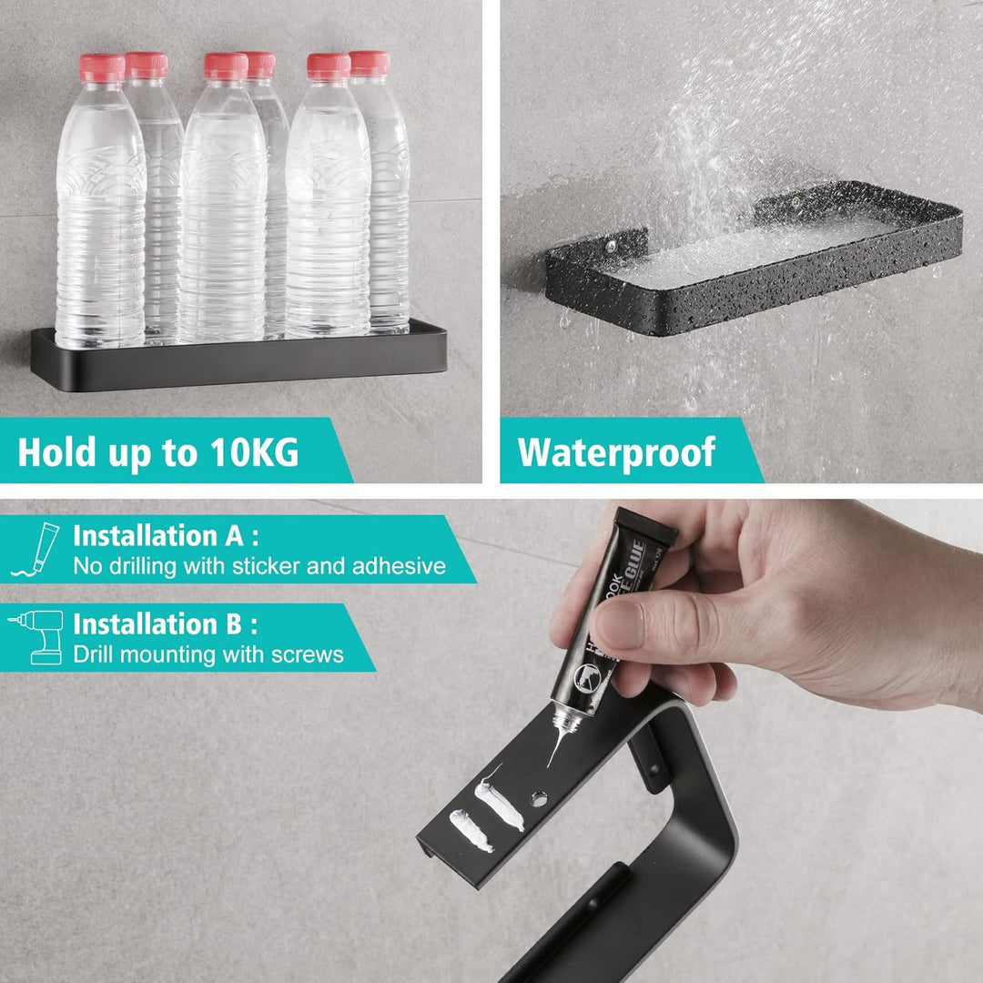 Duschablage Ohne Bohren, Aluminium Badezimmer Regal Selbstklebend Duschkorb Ablageregal mit Mattglas