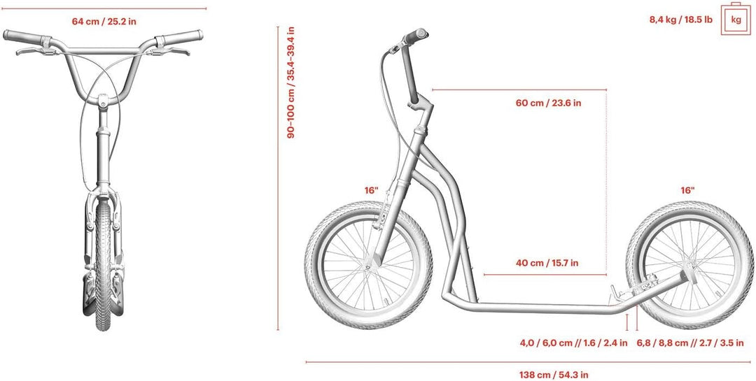 Yedoo S1616 Tretroller - bis 150 kg, mit Luftreifen 16/16 - Kickscooter für Erwachsene mit verstellb