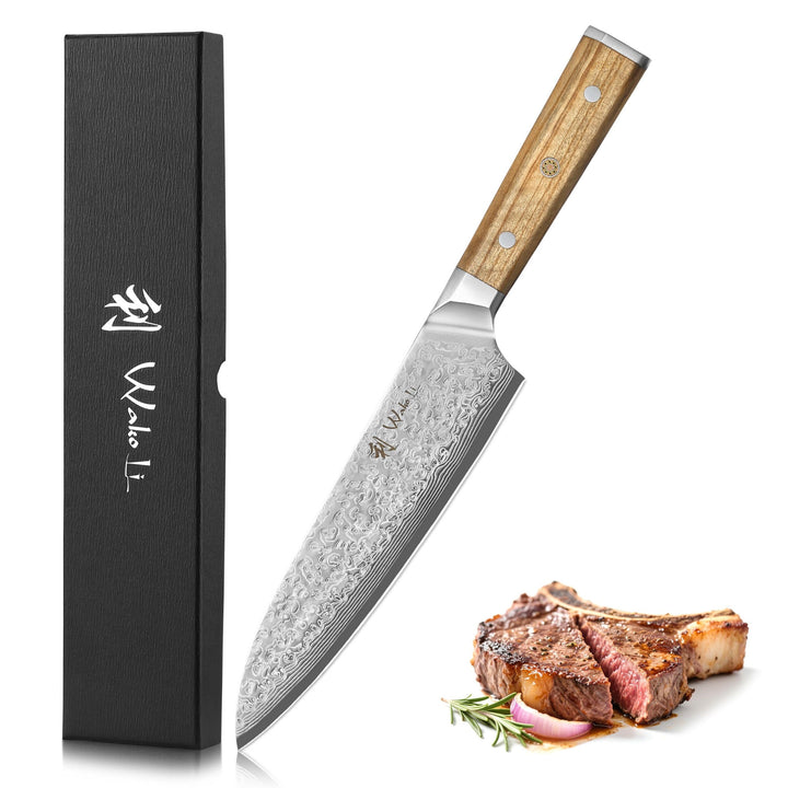 Wakoli Oribu Messer Küchenmesser 20 cm Klinge – Kochmesser aus 67 Lagen Damaststahl mit VG-10 Kern,