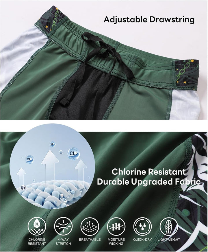 HUGE SPORTS Herren Splice Schwimmhose Kompression Jammer Lang Wilde Serie S Bär Grün, S Bär Grün