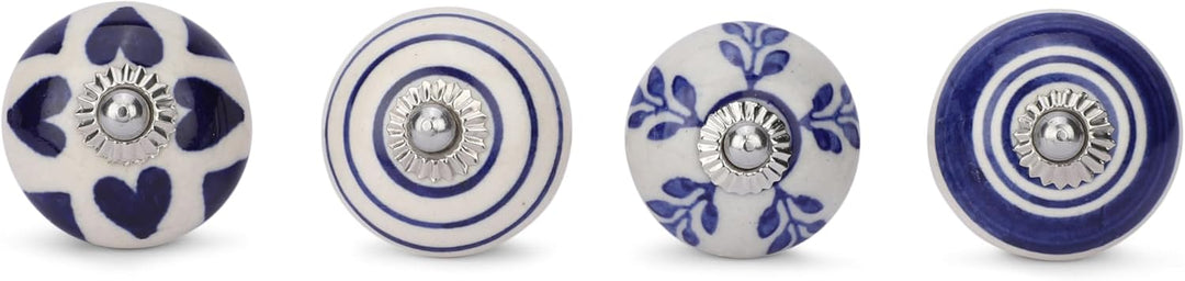 Ajuny Set of 10 Blue and White Ceramic Knobs Hand Painted Floral Design for Kitchen Cabinets Bathroo