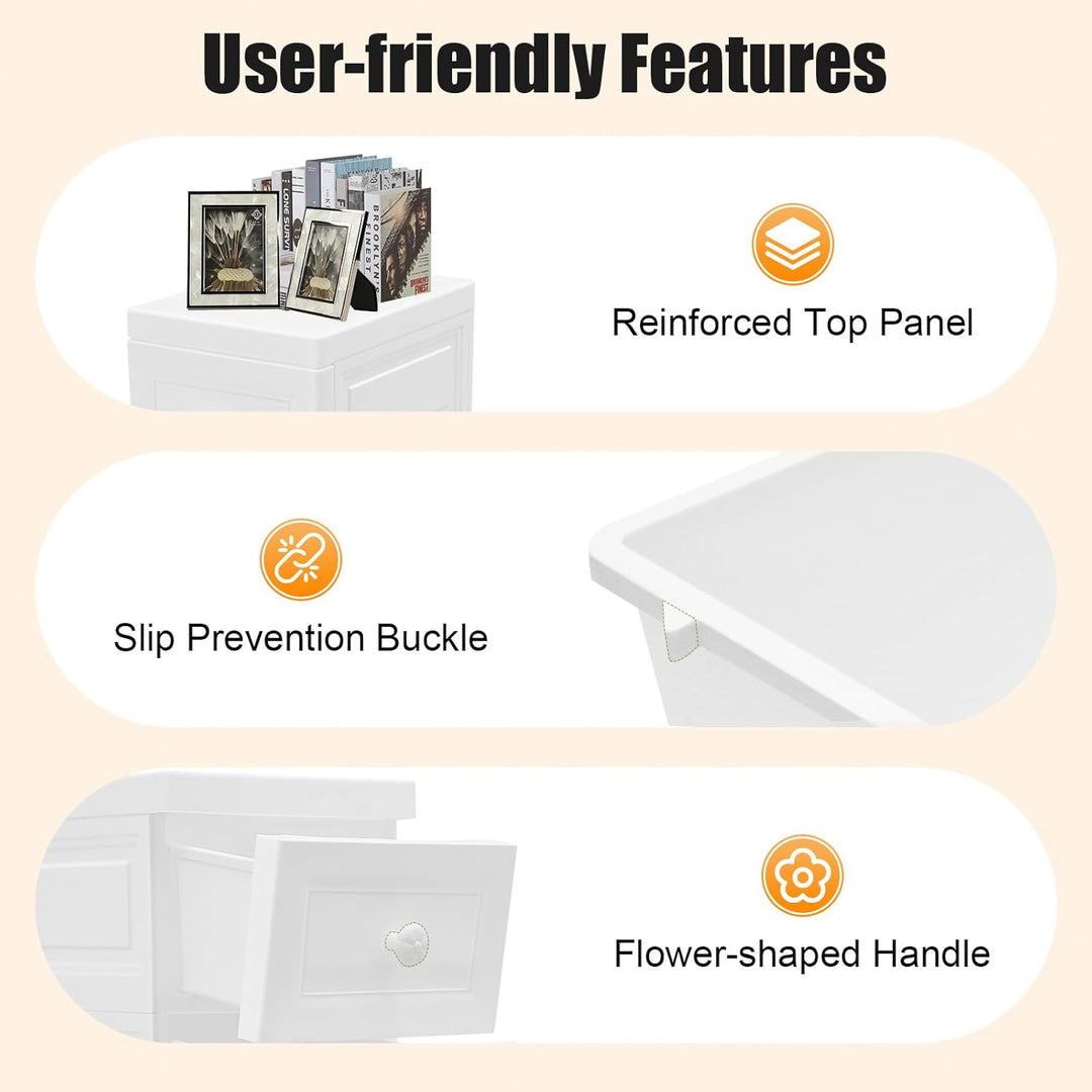 Pinuox Schubladenschrank Kunststoff, Rollcontainer mit 5 Schubladen Rollschrank aus Kunststoff Aufbe