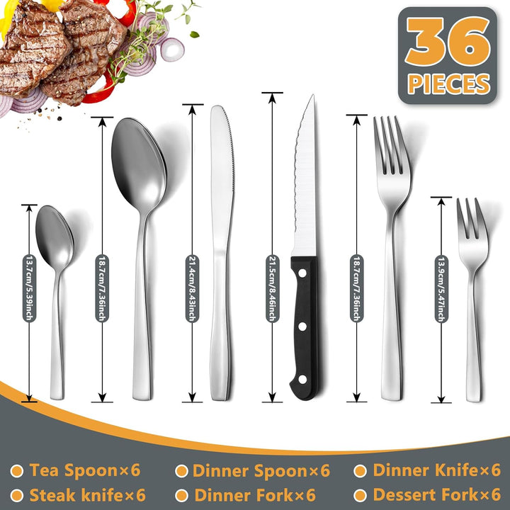Pleafind Besteck Set, 36 Teilig Besteck für 6 Personen, Hochwertiges Besteckset aus Edelstahl, Beste