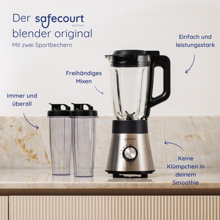 Safecourt standmixer – Kraftvoller Smoothie Maker, Blender & Mixer [1300W & 1,5L Glasbehälter] – für