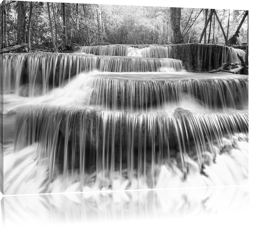 Pixxprint Wasserfall im Regenwald / 100x70cm Leinwandbild bespannt auf Holzrahmen/Wandbild Kunstdruc