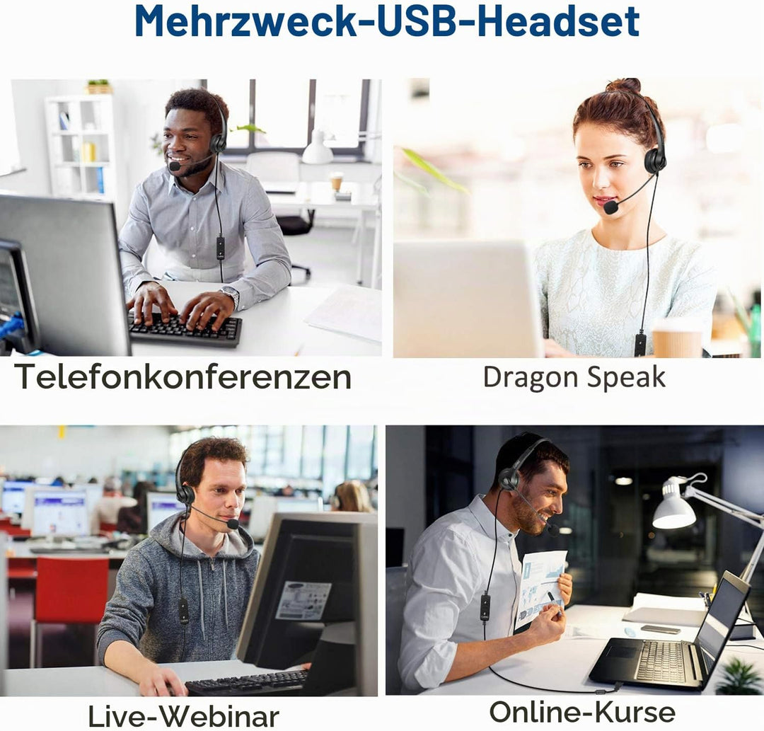 PC Headset USB mit Mikrofon Noise Cancelling &amp; Lautstärkeregler, PC Kopfhörer für Laptop Skype UC Ly