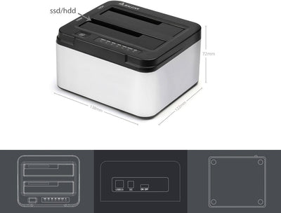 SALCAR USB 3.0 Offline Klon Docking Station mit 2 Einschüben, optimiert für HDD/SSD Festplatte, 2,5