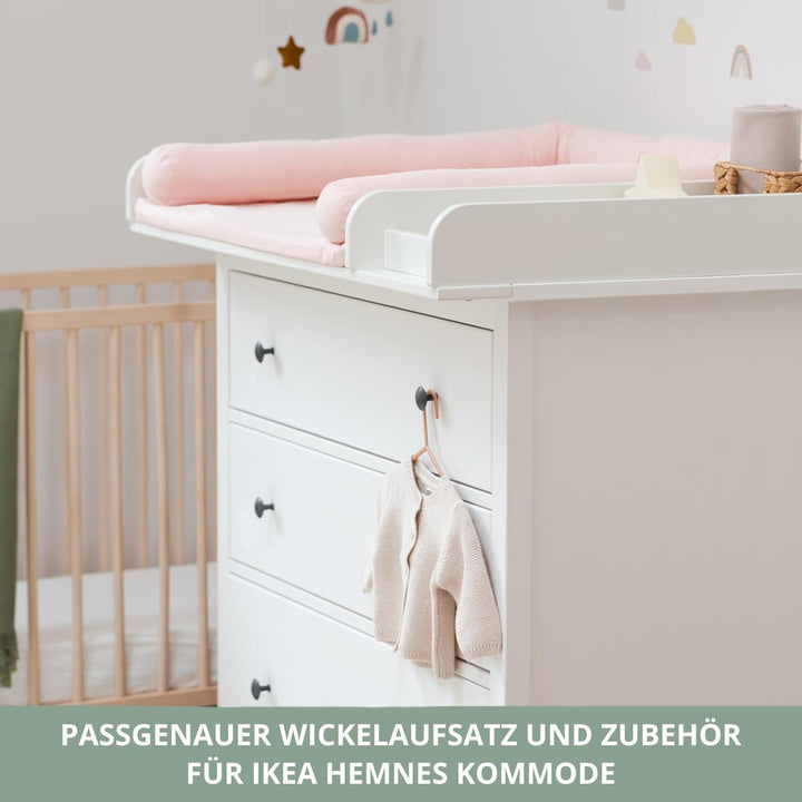 Wickelaufsatz Set für IKEA HEMNES – mit Aufsatz, Wickelauflage & Umrandung aus 100% Baumwolle (Blush