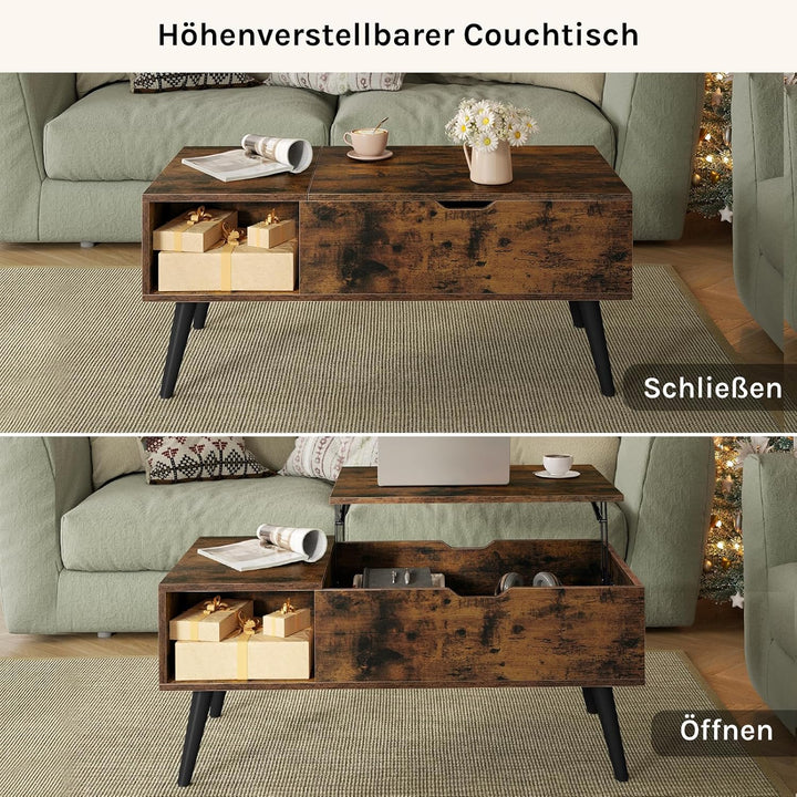 WOLTU Couchtisch höhenverstellbar, Wohnzimmertisch mit Stauraum, Kaffeetisch Beistelltisch Sofatisch
