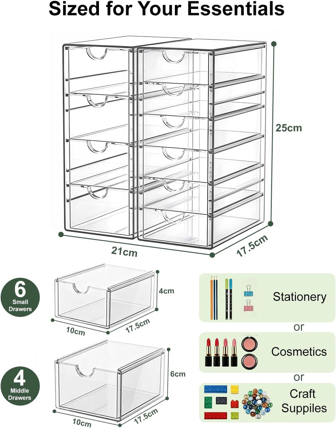 GoMaihe Kosmetik Organizer mit 10-Schubladen: 2PCS Acryl Schubladenbox | Durchsichtig Schminktisch O