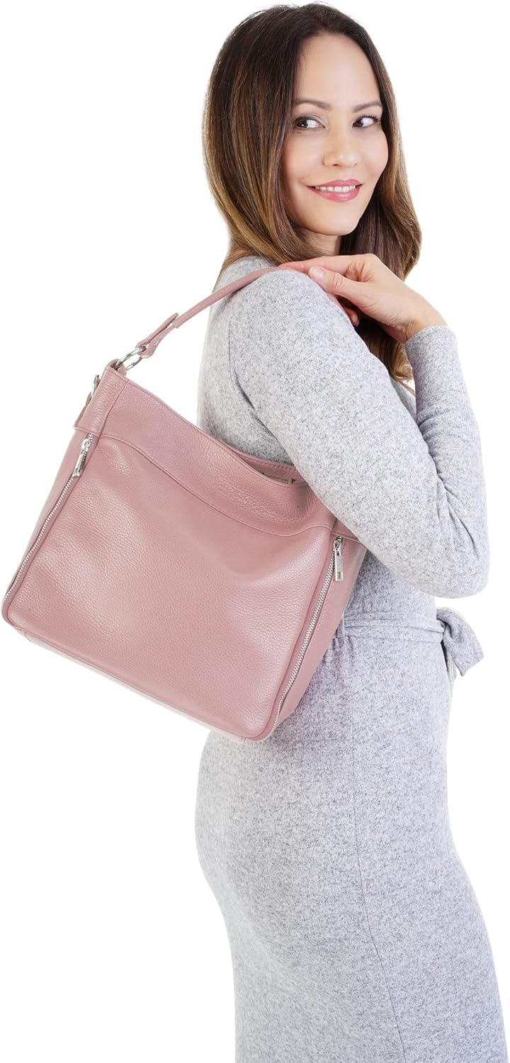 Handtasche Echt Leder Damen Made in Italy, Smartphonefach, Damentasche aus Rindleder, Umhängetasche