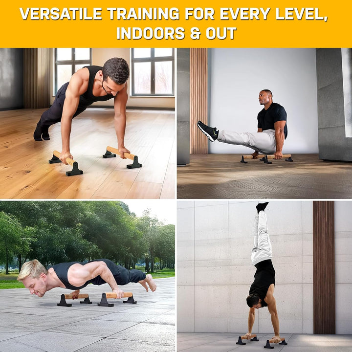 Double Circle Parallettes Liegestützgriffe mit Holzgriffen - Calisthenics Equipment - Rutschfeste Ba