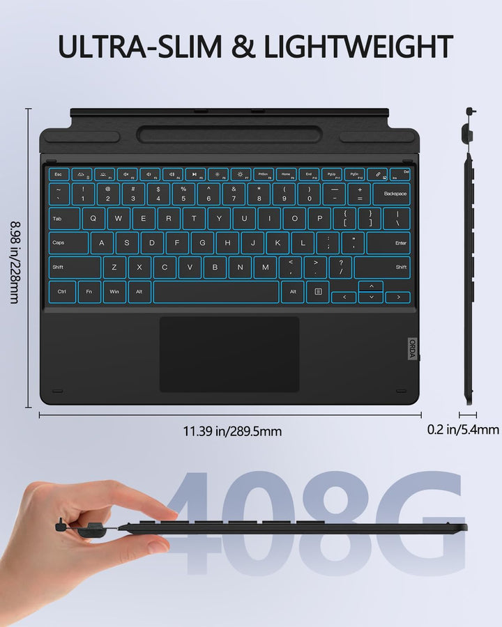 ORDA Surface Pro 11 Tastatur, Kompatibel mit Surface Pro 11/10/9/8/X mit Multi-Geste-Trackpad, 13 Zo