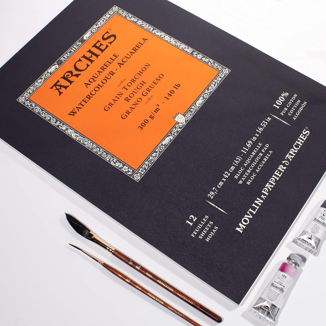 Arches 1795104 Aquarellpapier im Block (A3: 42 x 29,7 cm, Kopfgeleimt, 300g/m² Grobkorn) 12 Blatt na