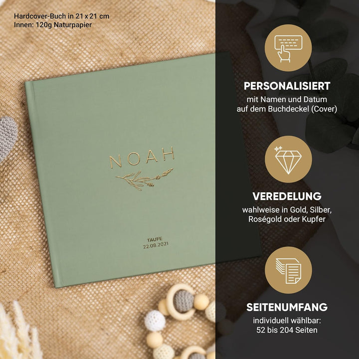 KIDDO Gästebuch zur Taufe, PERSONALISIERT, mit Veredelung in Gold, Silber oder Roségold, Taufbuch, B
